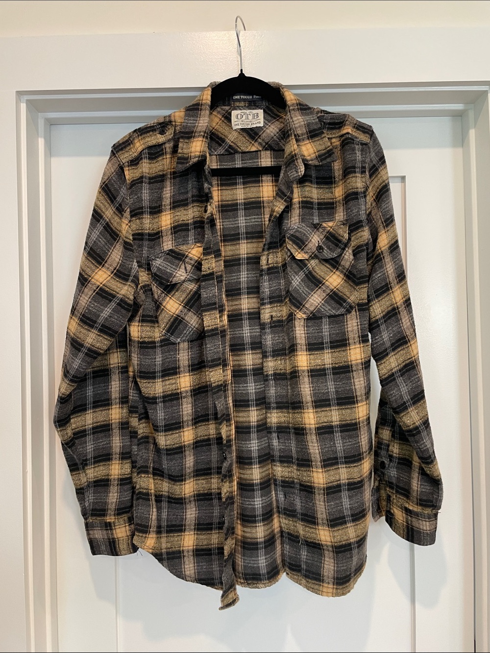 OTB Men’s Black and Tan Plaid Button-Down Shirt